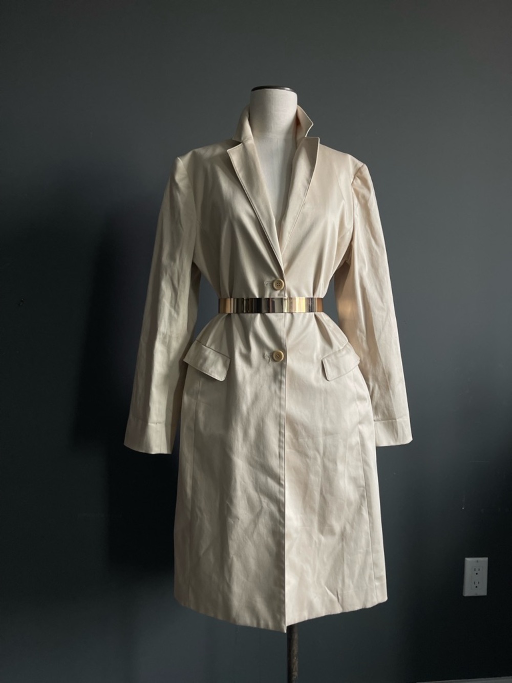 Jones New York Cream Coat Dress Cotton Minimalist Trench Chic Old Money French